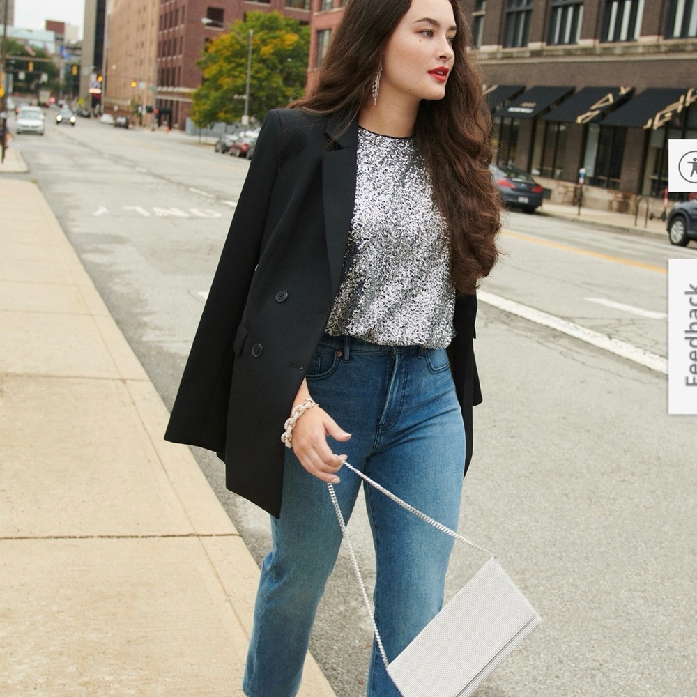 Express Supersoft Double Knit Double Breasted Blazer Oversized Boyfriend CAMEL - Picture 11 of 12